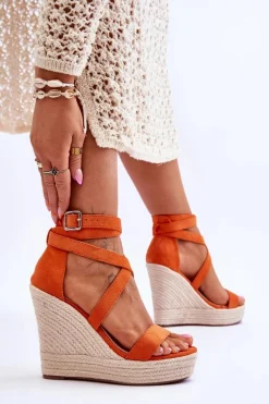 Wygodne Sandały Na Wysokim Koturnie Pomarańczowe Lemira