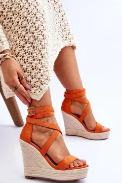 Wygodne Sandały Na Wysokim Koturnie Pomarańczowe Lemira