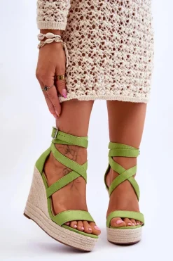Wygodne Sandały Na Wysokim Koturnie Zielone Lemira