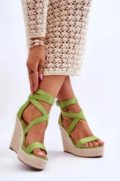 Wygodne Sandały Na Wysokim Koturnie Zielone Lemira