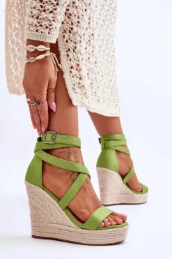 Wygodne Sandały Na Wysokim Koturnie Zielone Lemira