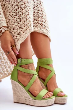 Wygodne Sandały Na Wysokim Koturnie Zielone Lemira