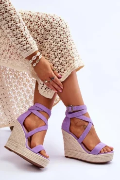 Wygodne Sandały Na Wysokim Koturnie Fioletowe Lemira