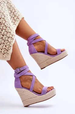 Wygodne Sandały Na Wysokim Koturnie Fioletowe Lemira