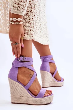 Wygodne Sandały Na Wysokim Koturnie Fioletowe Lemira