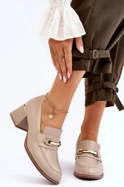 Wygodne Skórzane Czółenka Beżowe Lemar Damira