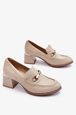 Wygodne Skórzane Czółenka Beżowe Lemar Damira