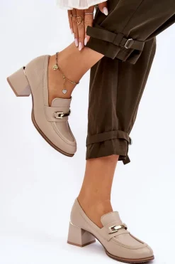 Wygodne Skórzane Czółenka Beżowe Lemar Damira