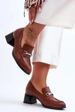 Wygodne Skórzane Czółenka Brązowe Lemar Damira