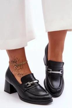 Wygodne Skórzane Czółenka Czarne Lemar Damira