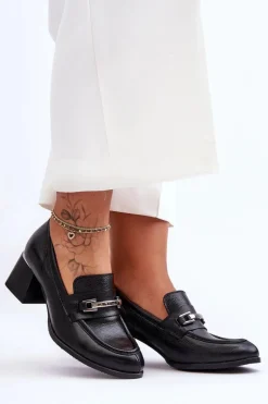 Wygodne Skórzane Czółenka Czarne Lemar Damira