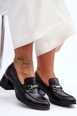 Wygodne Skórzane Czółenka Czarne Lemar Damira