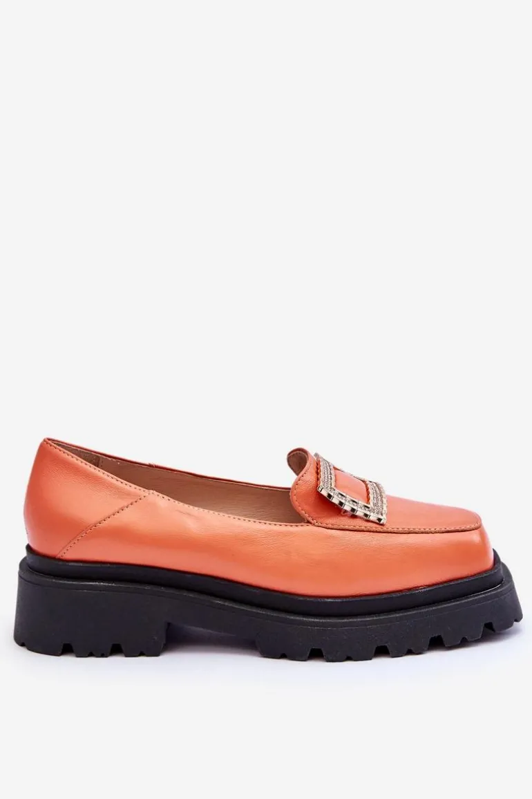 Wygodne Skórzane Mokasyny Pomarańczowe Agathe