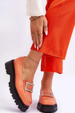 Wygodne Skórzane Mokasyny Pomarańczowe Agathe