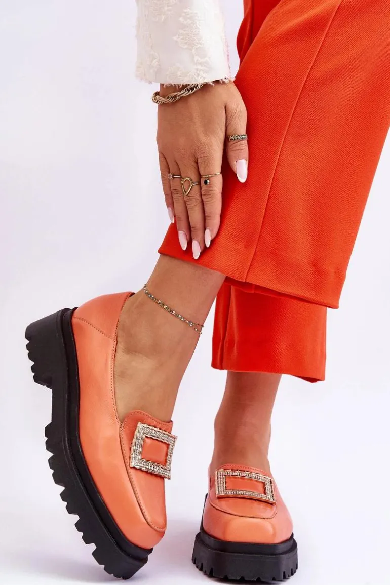 Wygodne Skórzane Mokasyny Pomarańczowe Agathe