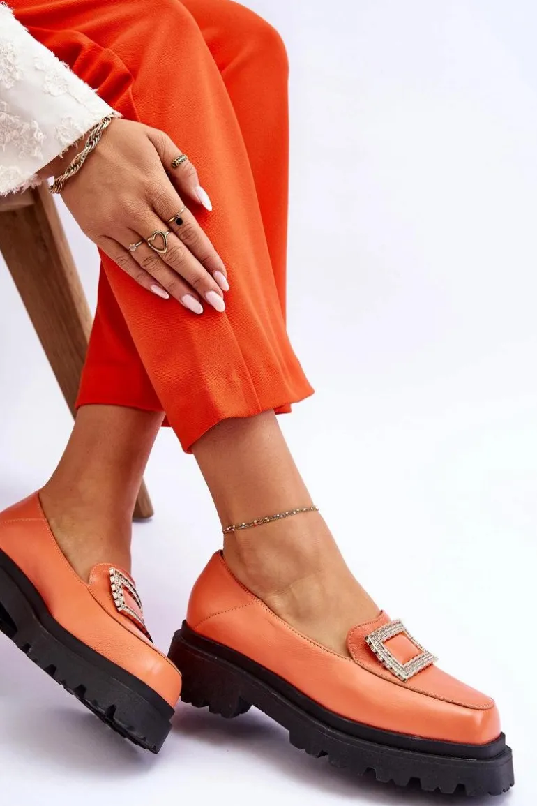 Wygodne Skórzane Mokasyny Pomarańczowe Agathe