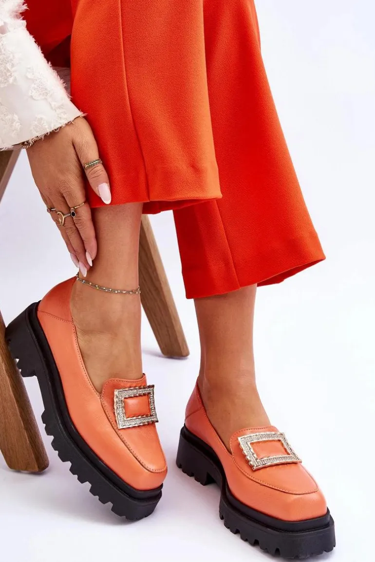 Wygodne Skórzane Mokasyny Pomarańczowe Agathe