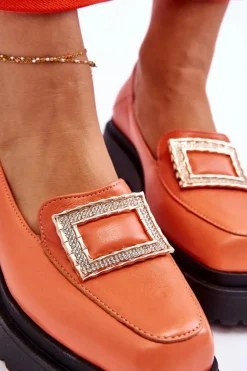 Wygodne Skórzane Mokasyny Pomarańczowe Agathe