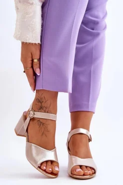 Wygodne Skórzane Sandały Na Słupku Złote Bellamy