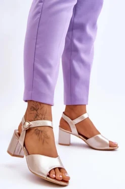 Wygodne Skórzane Sandały Na Słupku Złote Bellamy