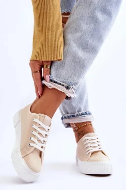 Wygodne Trampki Na Platformie Lee Cooper LCW-23-31-1808L Beżowe