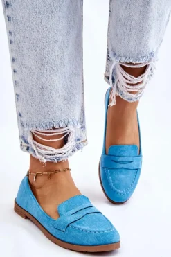 Wygodne Zamszowe Damskie Mokasyny Niebieskie Lucca