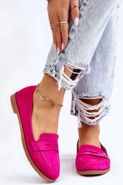 Wygodne Zamszowe Damskie Mokasyny Fuksja Lucca