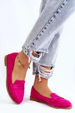 Wygodne Zamszowe Damskie Mokasyny Fuksja Lucca