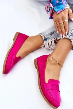 Wygodne Zamszowe Damskie Mokasyny Fuksja Lucca
