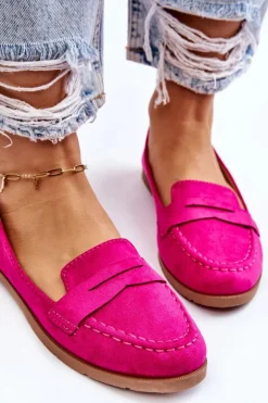 Wygodne Zamszowe Damskie Mokasyny Fuksja Lucca