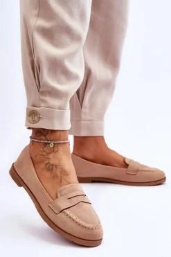 Wygodne Zamszowe Damskie Mokasyny Ciemnobeżowe Lucca