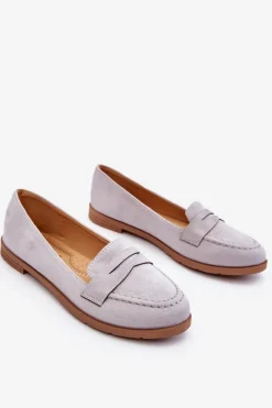 Wygodne Zamszowe Damskie Mokasyny Szare Lucca