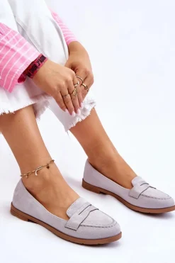 Wygodne Zamszowe Damskie Mokasyny Szare Lucca