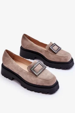 Wygodne Zamszowe Mokasyny Beżowe Agathe