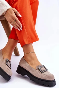 Wygodne Zamszowe Mokasyny Beżowe Agathe