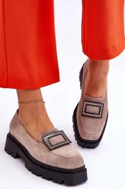 Wygodne Zamszowe Mokasyny Beżowe Agathe