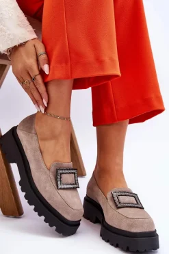 Wygodne Zamszowe Mokasyny Beżowe Agathe