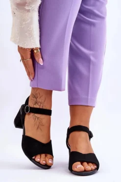 Wygodne Zamszowe Sandały Na Słupku Czarne Bellamy