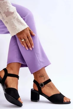 Wygodne Zamszowe Sandały Na Słupku Czarne Bellamy