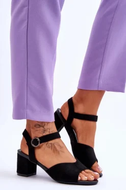 Wygodne Zamszowe Sandały Na Słupku Czarne Bellamy