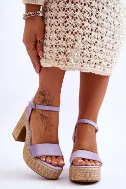 Wygodne Zamszowe Sandały Na Masywnym Słupku Fioletowe Elishia