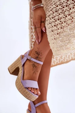 Wygodne Zamszowe Sandały Na Masywnym Słupku Fioletowe Elishia