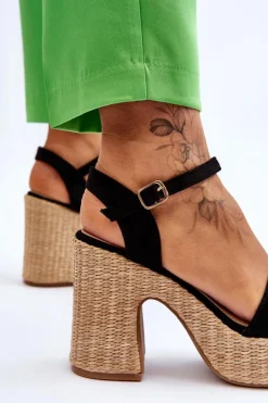 Wygodne Zamszowe Sandały Na Masywnym Słupku Czarne Elishia