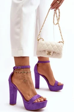 Wygodne Zamszowe Sandały Na Wysokim Słupku Fioletowe Essence