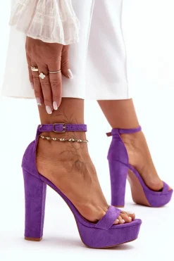 Wygodne Zamszowe Sandały Na Wysokim Słupku Fioletowe Essence