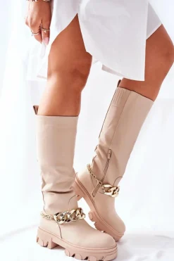 Wysokie Beżowe Kozaki Cecina