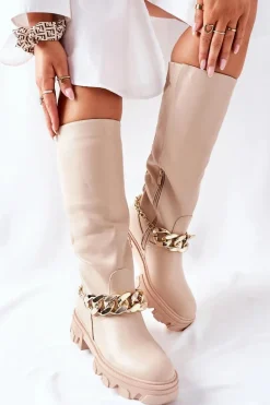 Wysokie Beżowe Kozaki Cecina