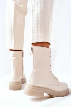 Wysokie Botki Workery Beżowe Rozelle