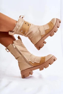 Wysokie Botki Workery Na Suwak Ciemnobeżowe Nerisa