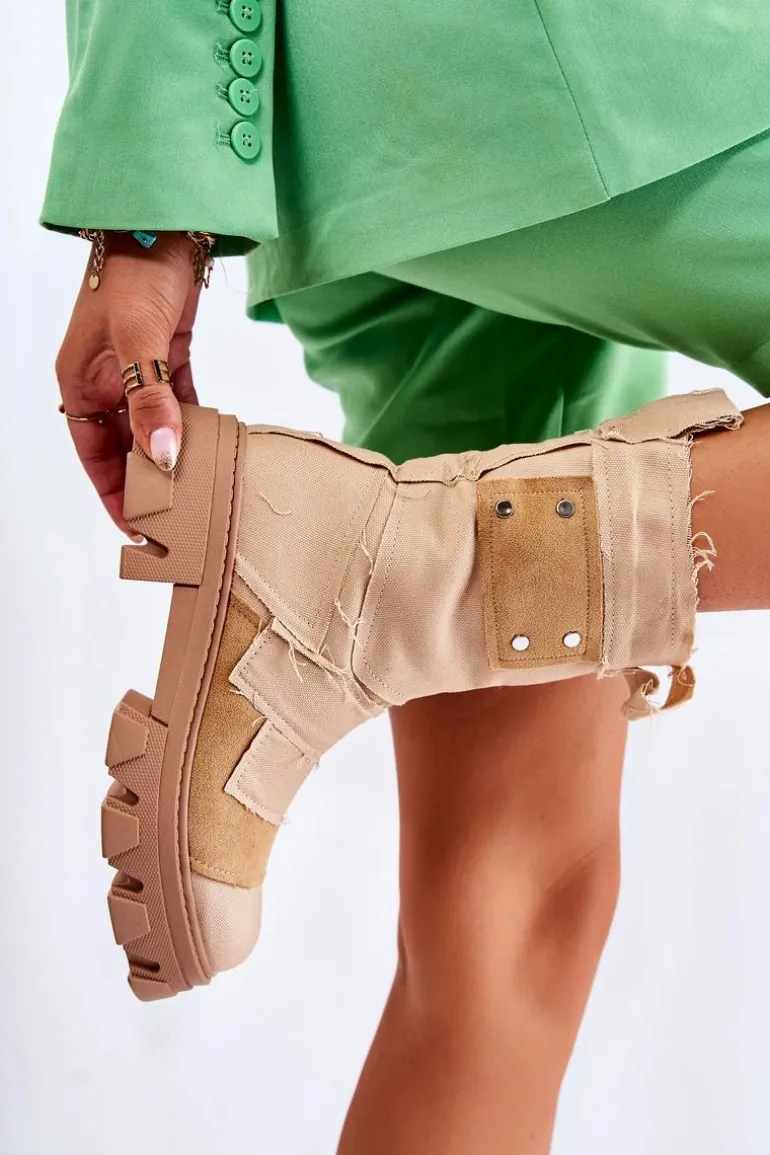 Wysokie Botki Workery Na Suwak Ciemnobeżowe Nerisa